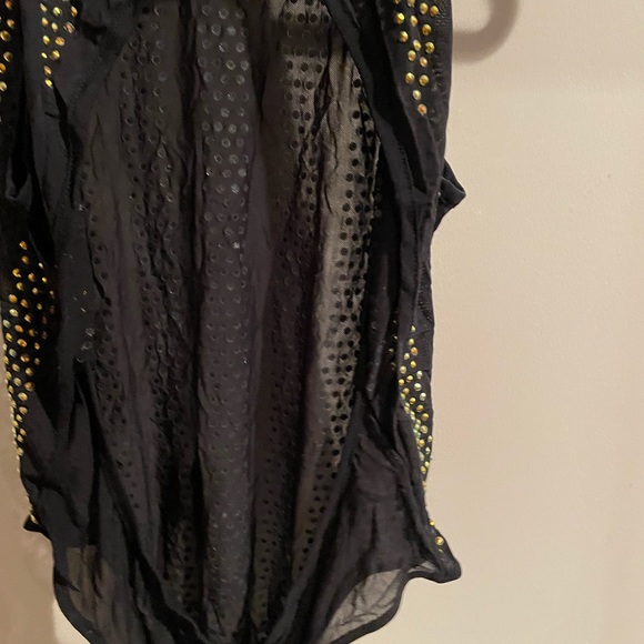 ASOS Sexy Gold Crystal Stud Mesh Black Halter Neck Backless Bodysuit - Picture 7 of 11